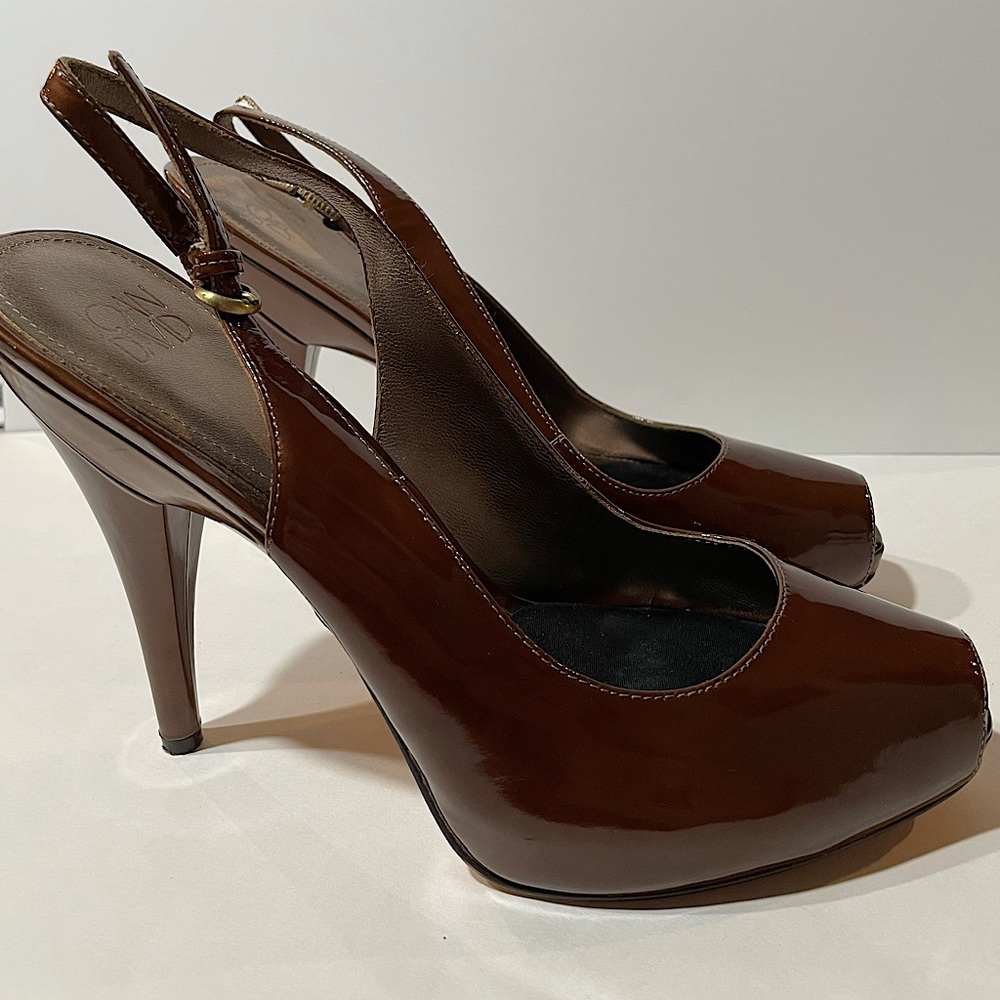 Joan & David Slingback Peeptoe Patent Leather Heels